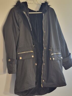 Black Faux-Fur Lined Parka Jacket